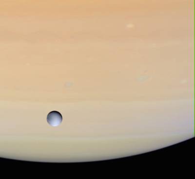 Dione and Saturn, Image Credit: NASA/JPL/Space Science Institute
